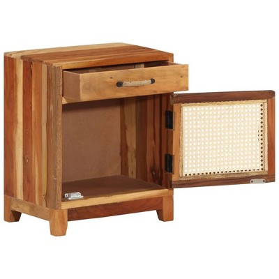 vidaXL Bedside Cabinet - Classic-Style Accent Furniture with Reclaimed Wood Construction and Natural Cane Door for Bedroom Decor