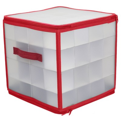 Home Basics Zippered  64 Ornament Storage Box, Red