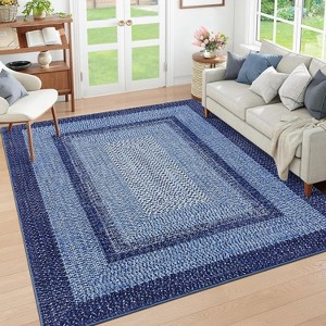 coucheta 4x6 Area Rug, Washable Braided Rug for Living Room, Vintage Print Carpet, Low Pile Non-Shedding Kitchen Rugs with Non Slip,Blue - 1 of 4