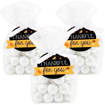 Big Dot of Happiness Give Thanks - Thanksgiving Party Clear Goodie Favor Bags - Treat Bags With Tags - Set of 12