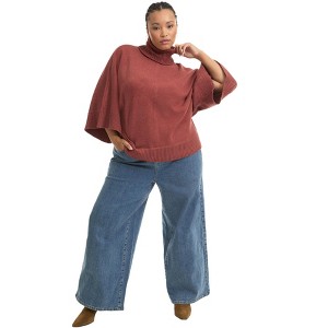 June + Vie by Roaman's Women's Plus Size Wide-Sleeve Turtleneck Sweater - 1 of 4