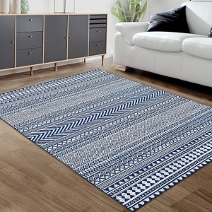 Washable Geometric Area Rug, Non-Slip Low Pile Foldable Stain-Resistant Floor Cover for Living Room Bedroom Dining Room - 1 of 4