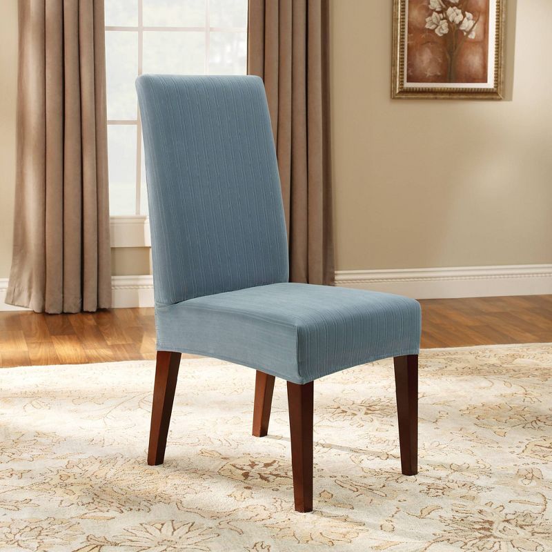 Stretch Pinstripe Short Dining Room Chair Cover Blue - Sure Fit, 3 of 5