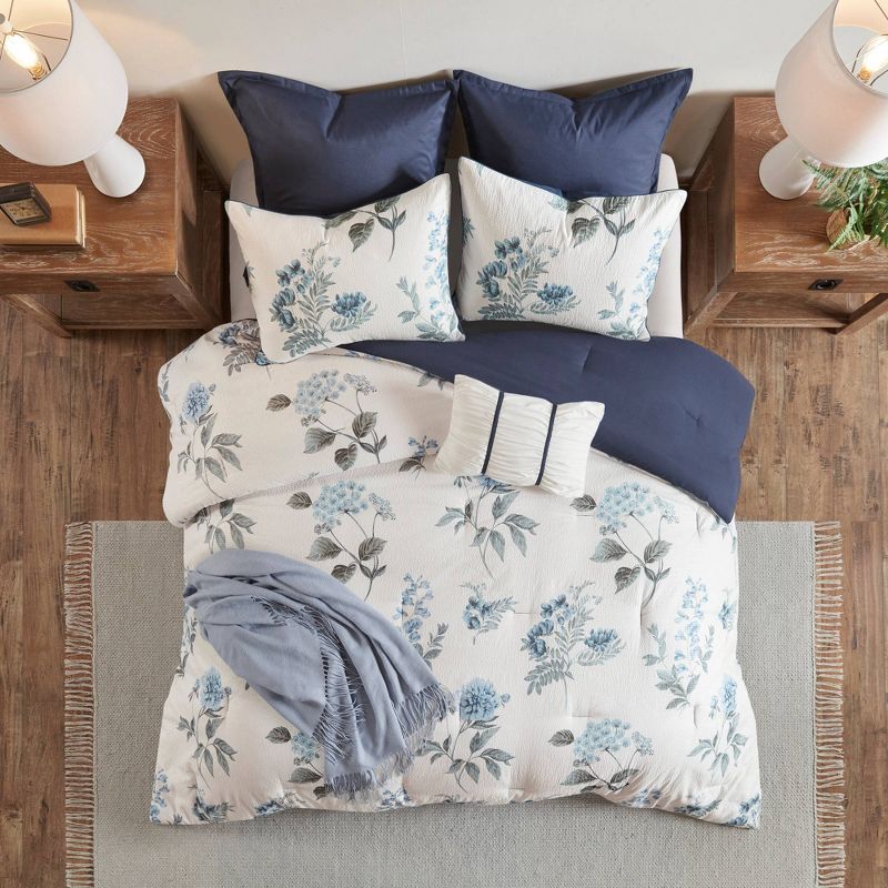 Benita 7pc Printed Seersucker Comforter Set Blue, 4 of 22