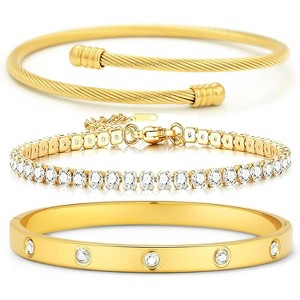 18K Gold Plated Love Bangle Bracelet Stack Cuff Jewelry Set for Women with Gift Box, Elegant Design - 1 of 4