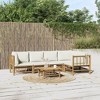 vidaXL Bamboo Patio Lounge Set - 6 Piece Outdoor Garden Sofa Set with Cream White Cushions, Modular Design, Ideal for Patio, Deck, Porch or Poolside - 2 of 4