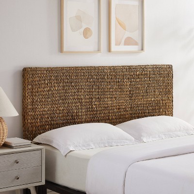 King Size Handwoven Seagrass and Mahogany Headboard