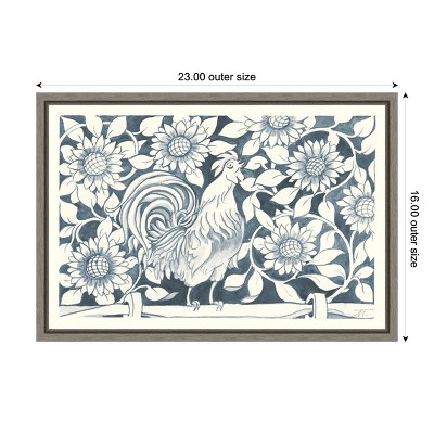 Rustic Farmhouse Blue and White Canvas Rooster Print with Gray Frame