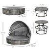 4 Piece Round Rattan Daybed, Convertible Patio Furniture Set, Adjustable Sun Canopy, Sectional Outdoor Sofa, 2 Chairs, Extending Tea Table - 3 of 4