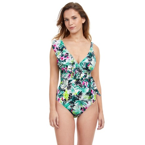 Lands' End Women's Upf 50 Tummy Control Floral Print Surplice Swim