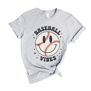 Simply Sage Market Women's Baseball Vibes Smiley Face Short Sleeve Graphic Tee - 1 of 3