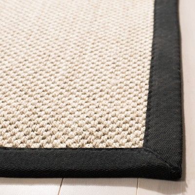 Marble & Black Hand-Knotted Square Sisal Area Rug - 4'