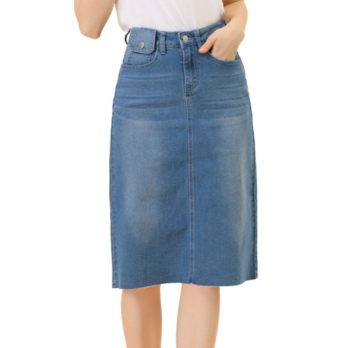 Allegra K Women s Casual Jean Skirt High Waist Back Vent Short