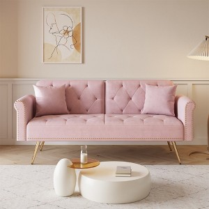 69.7 Inch Sofa Bed With Nailhead Trim Modern Velvet Upholstered Sofa Bed With Throw Pillow For Living Room Office Bedroom - 1 of 4