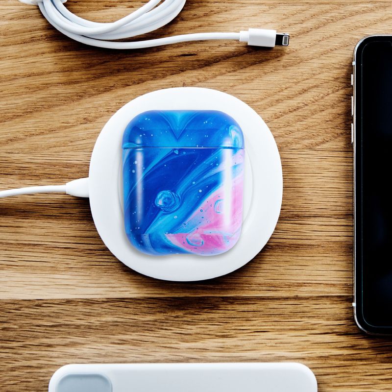 Insten Case Compatible with AirPods 1 & 2 - Glossy Marble Pattern Skin Cover, Space Blue Pink, 2 of 10