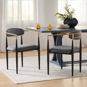 Christopher Knight Home Set of 2 Elmore Iron Upholstered Dining Chairs Charcoal/Black/Gold - 1 of 4