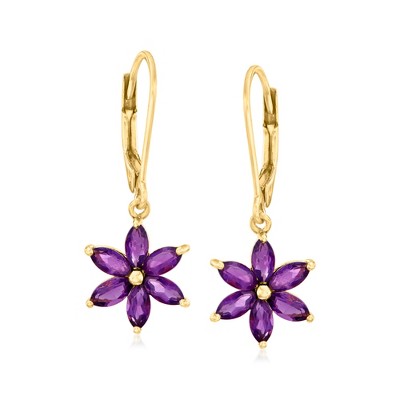 Ross-Simons 1.60 ct. t.w. Amethyst Flower Drop Earrings in 18kt Gold Over Sterling