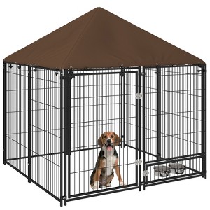 VisioGear Outside Dog Kennel, Puppy Play Pen with Canopy, Garden Playpen Fence Crate, Enclosure Cage and Rotating Bowl, Black, 55.5"*55.5"*59.5" - 1 of 4