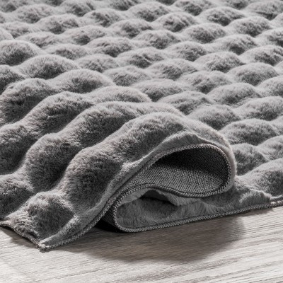 Dark Grey Faux Fur Washable Rectangular Area Rug