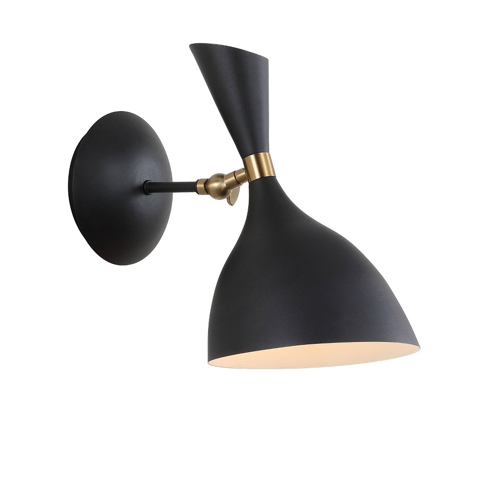 Photos - Chandelier / Lamp 7" Iron Josef Retro LED Wall Sconce Black - Jonathan Y: Mid-Century, Adjus