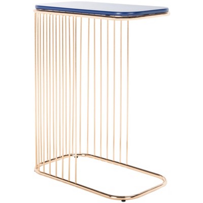 Modern Glam Blue & Gold Square Metal & Wood Accent Table