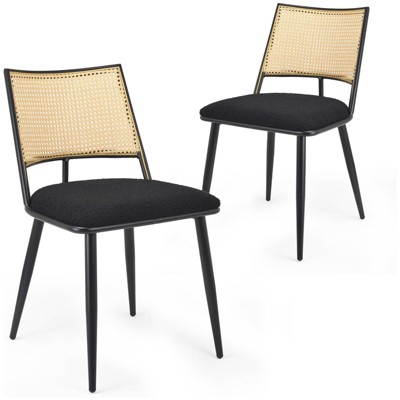 Fontoi Dining Chairs, Mid-Century Modern Dining Chairs Set of 2 with Rattan Backrest and Metal Frame for Kitchen Living Room, Black, 21.3"*19.3"*31.1"