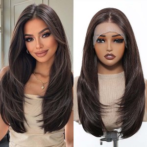Jessie's Wig 22 Inch Straight Layer Cut Wig Synthetic Hair 13x6 Lace Wigs Black 1 Pc/Pack - 1 of 4