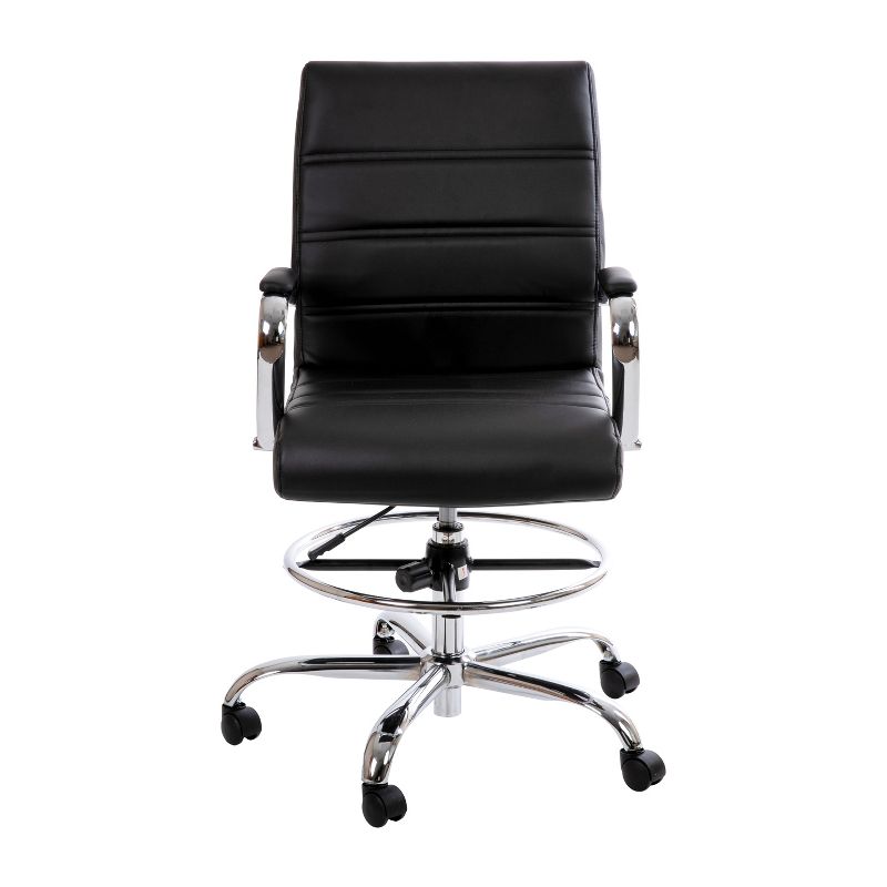 Flash Furniture Mid-Back LeatherSoft Drafting Chair with Adjustable Foot Ring and Chrome Base, 4 of 14