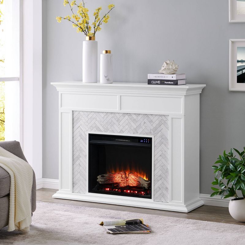 Tenmoor Marble Tiled Fireplace White - Aiden Lane, 3 of 17