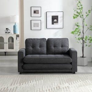 RISOKEYS 3 Seater Velvet Linen Fold Sofa - Convertible Futon Couch Sleeper Sofa Bed, Loveseat with Pull Out Couch Bed for Living Room, Dark Gray - 1 of 4