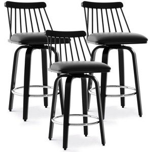 Bekrvio 26" Swivel Bar Stools Set of 1/2/3/4–Faux Leather Counter Stool with Spindle Back, Solid Wood Legs, Wooden Barstools for Kitchen Island - 1 of 4
