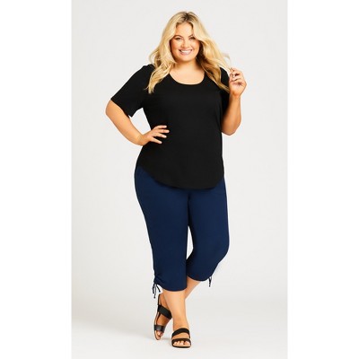 Avenue| Women's Plus Size Cotton Cinch Capri - Navy - 26w : Target