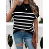 Women's Cap Sleeve Pullover Sweater Stripe Crew Neck Lightweight Ribbed Knit Summer Casual Tops - 2 of 4