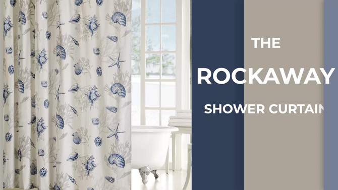 Rockaway Starfish Print Cotton Sateen Shower Curtain Blue, 2 of 3, play video