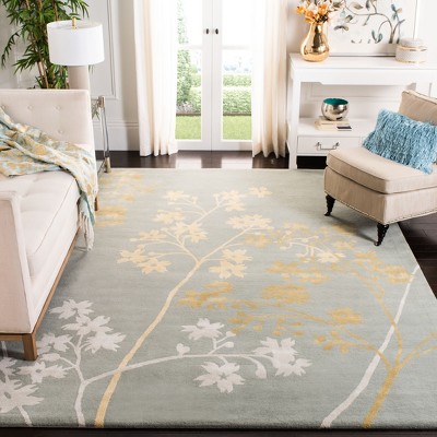 Light Blue and Multi Floral Hand-Tufted Wool Area Rug