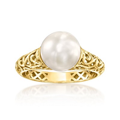 Ross-Simons 9-9.5mm Cultured Pearl Filigree Ring in 14kt Yellow Gold