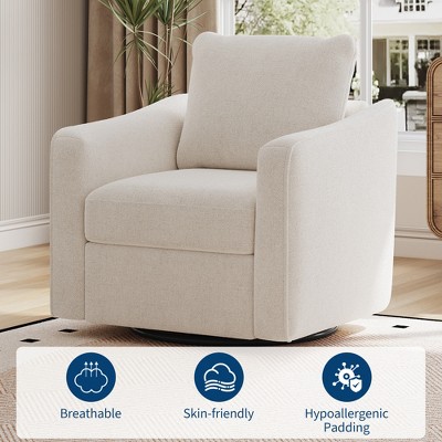 30.7"Wide Linen Accent Chair,360°Swivel Armchair with Ergonomic Backrest,Mid-Century Modern Chair for Living Room,Office, Bedroom & Nursery