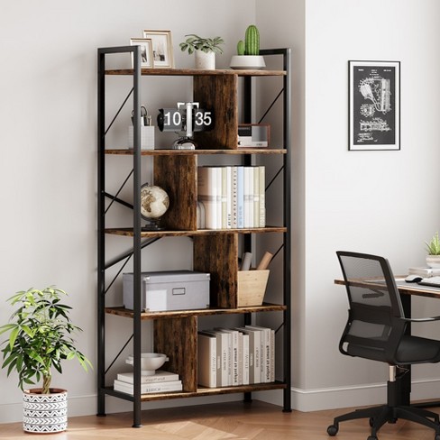 Whizmax Industrial 5 Tier Bookshelf Modern Open Etagere Bookcase Wood Metal Book Shelves For Living Room Bedroom And Office Target