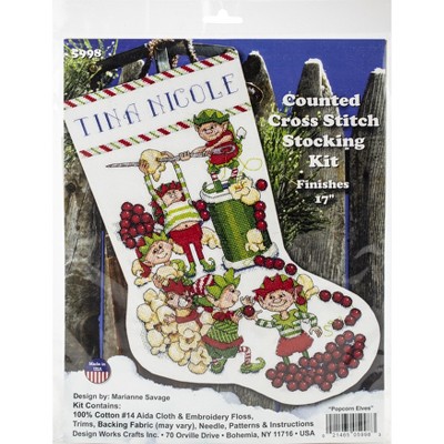 Design Works Counted Cross Stitch Stocking Kit 17" Long-Popcorn Elves (14 Count)