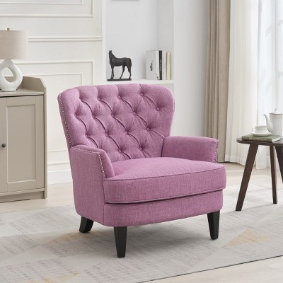 Upholstered Accent Chair for Living Room with Nailhead Trim, Comfortable Curved Back Armchair with Wood Legs-Maison Boucle