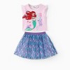 Disney Princess Toddler/Kid Girls Ariel 2pcs  Flutter-sleeve Top with Mermaid Scales Print Mesh Skirts Set - 3 of 4