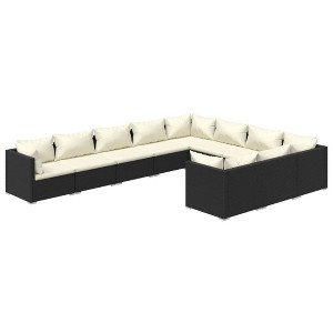 vidaXL Garden Lounge Set Black PE rattan, powder-coated steel, fabric - 1 of 4