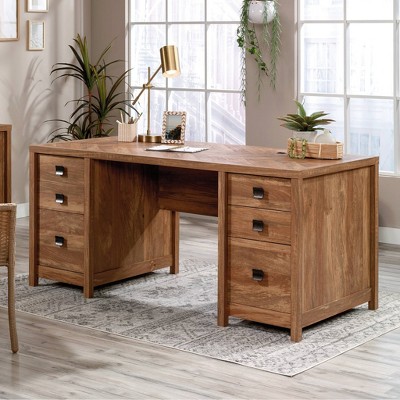 Sindoori Mango Executive Desk with Herringbone Pattern and Cord Management