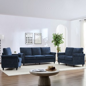 Mjkone 3 Piece Chenille Living Room Sofa Set,Modern 3-Seater Sofa Couch&Loveseat Sofa&Single Sofa Armchair Set,Unique Riveted Look - 1 of 4