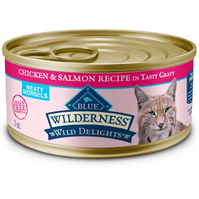 Blue Buffalo Wilderness Wild Delights High Protein Grain Free Natural Adult Meaty Morsels Wet Cat Food with Chicken & Salmon - 3oz