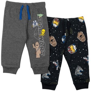Star Wars Darth Vader Stormtrooper C-3PO Chewbacca R2-D2 Baby Yoda 2 Pack Pants Newborn to Infant - 1 of 4