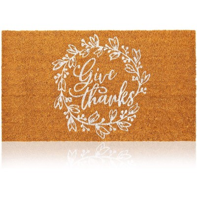Juvale Natural Coir "Give Thanks" Doormat, Thanksgiving Fall Holiday Decor (17 x 30 in)