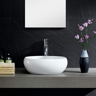 White Ceramic Oval Vessel Bathroom Sink