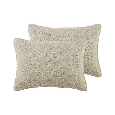 King Size Taupe Microfiber Floral Embossed Quilt Set