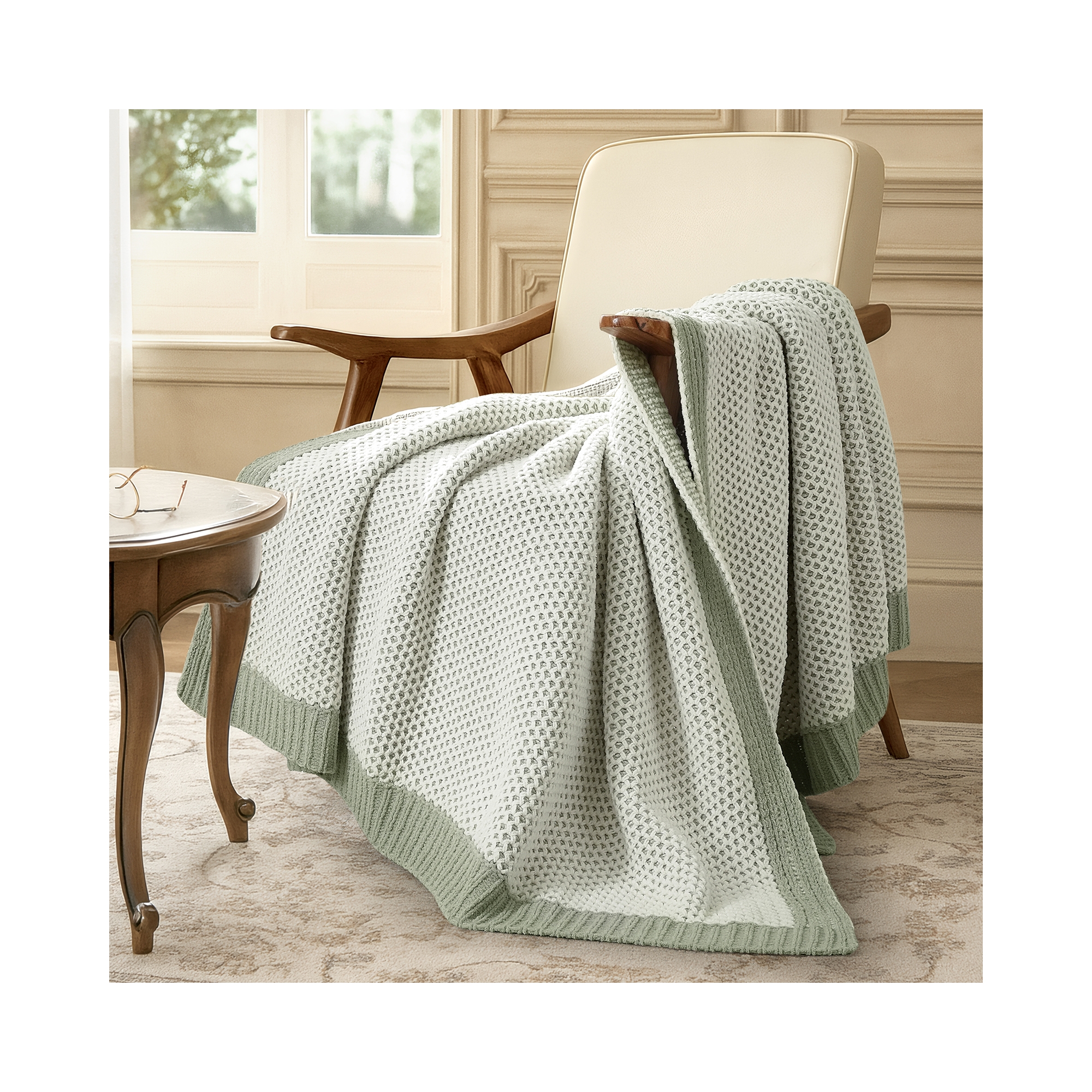 Reversible Chenille Honeycomb Knit Cozy Throw Blanket, Lightweight Soft Warmth-Amelie Home